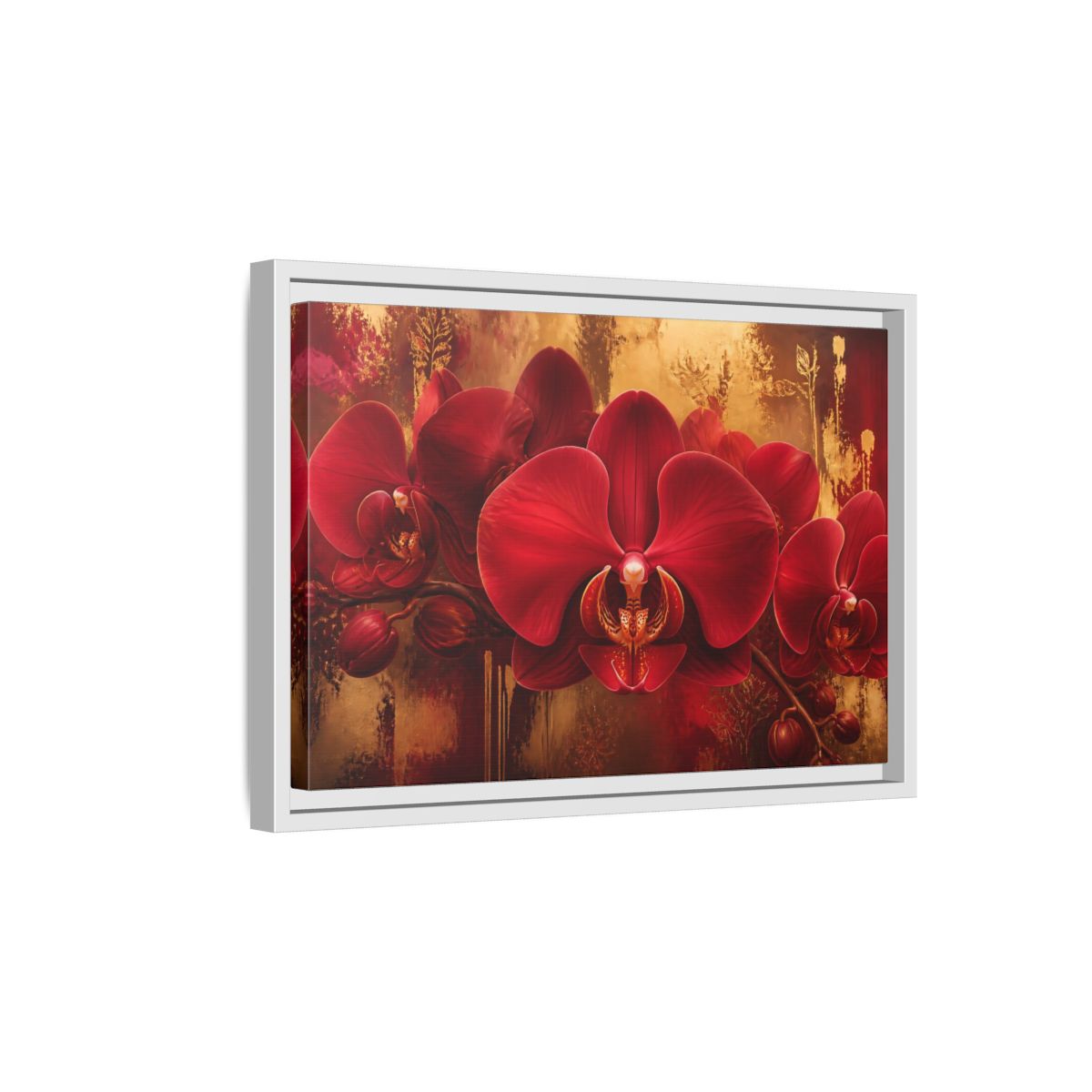 Side Mockup 4. Crimson Orchid Elegance shown as framed canvas print