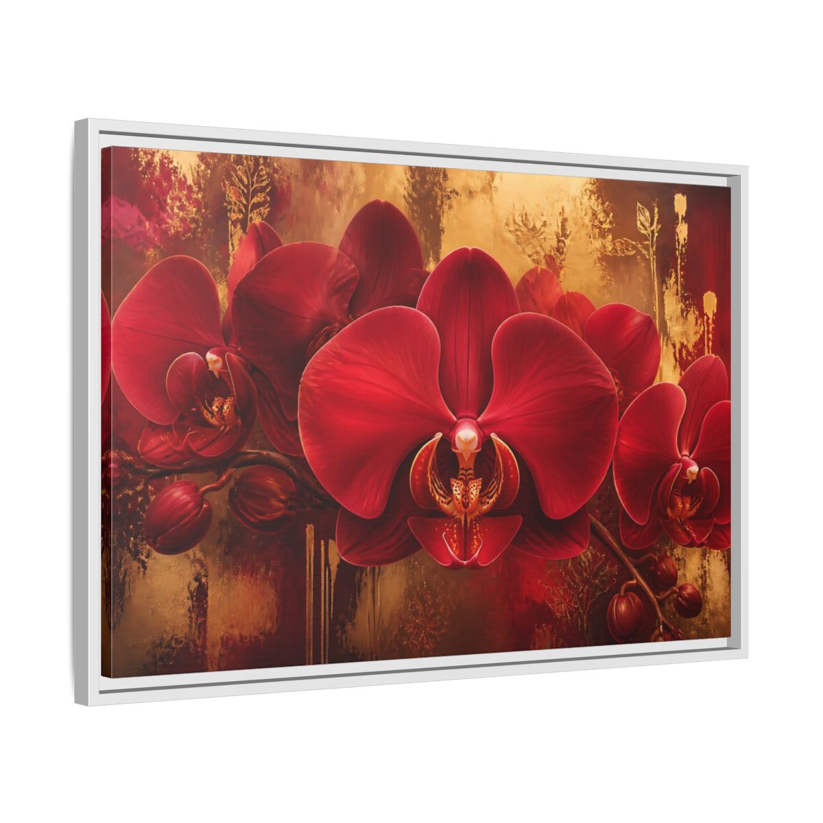 Side Mockup 10. Crimson Orchid Elegance shown as framed canvas print