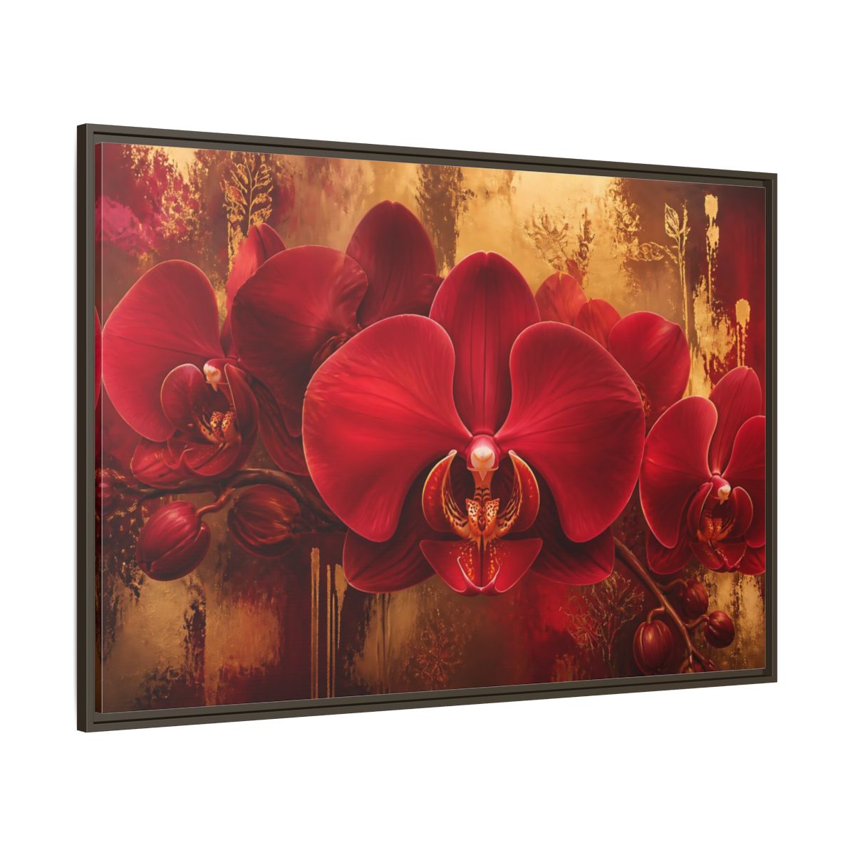 Side Mockup 8. Crimson Orchid Elegance shown as framed canvas print