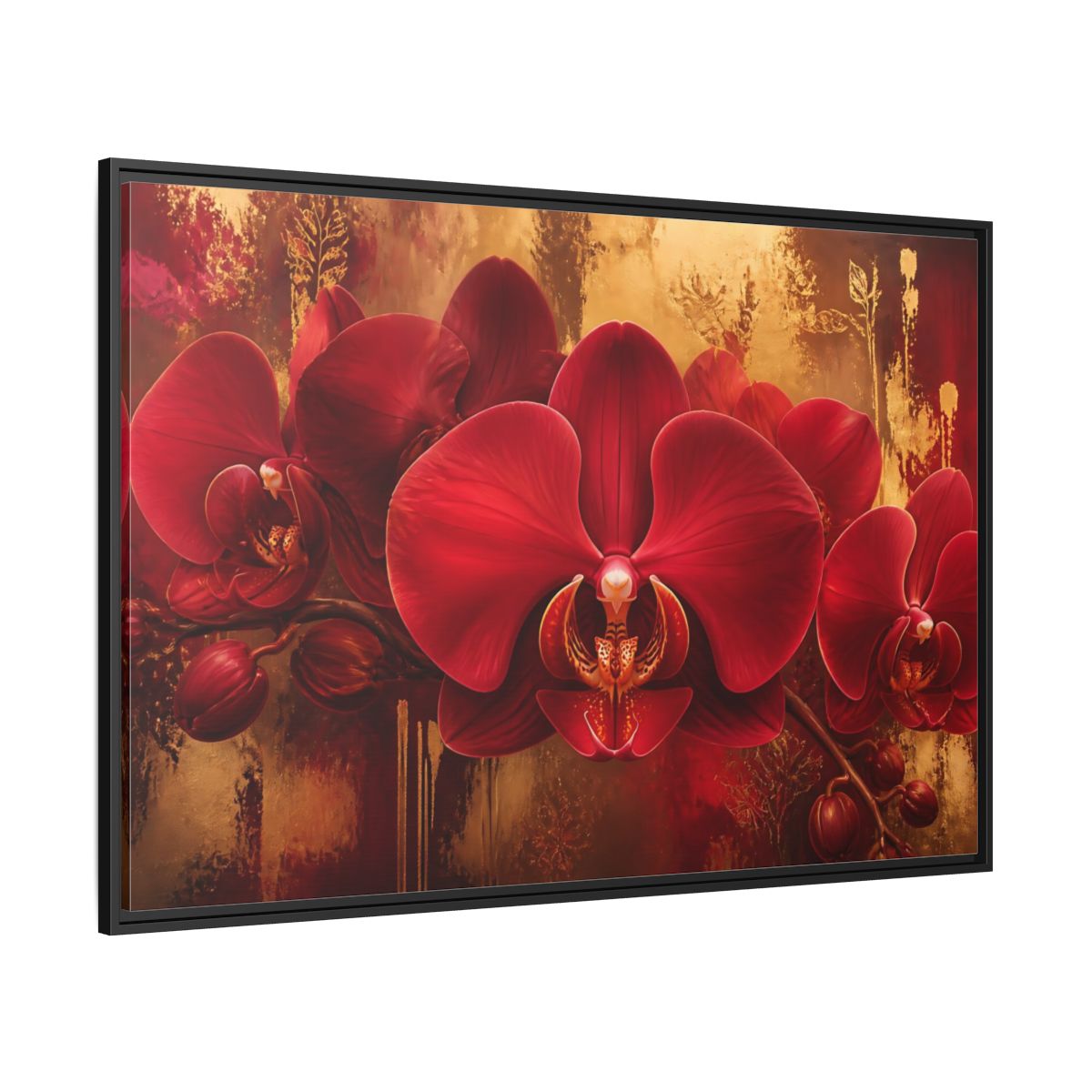 Side Mockup 12. Crimson Orchid Elegance shown as framed canvas print