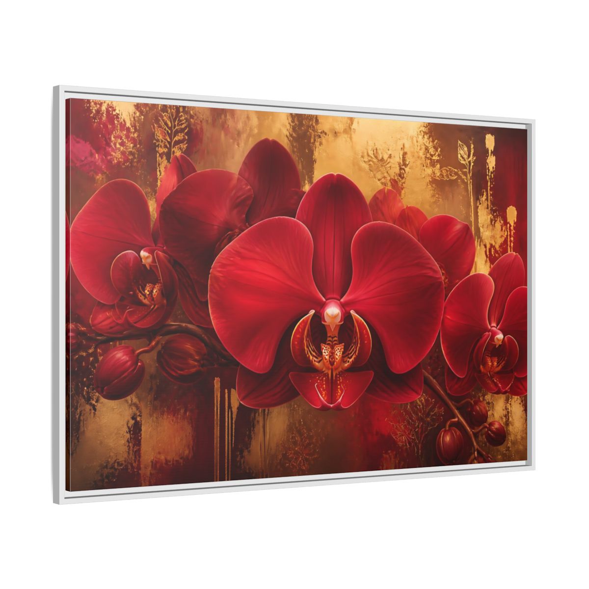 Side Mockup 7. Crimson Orchid Elegance shown as framed canvas print