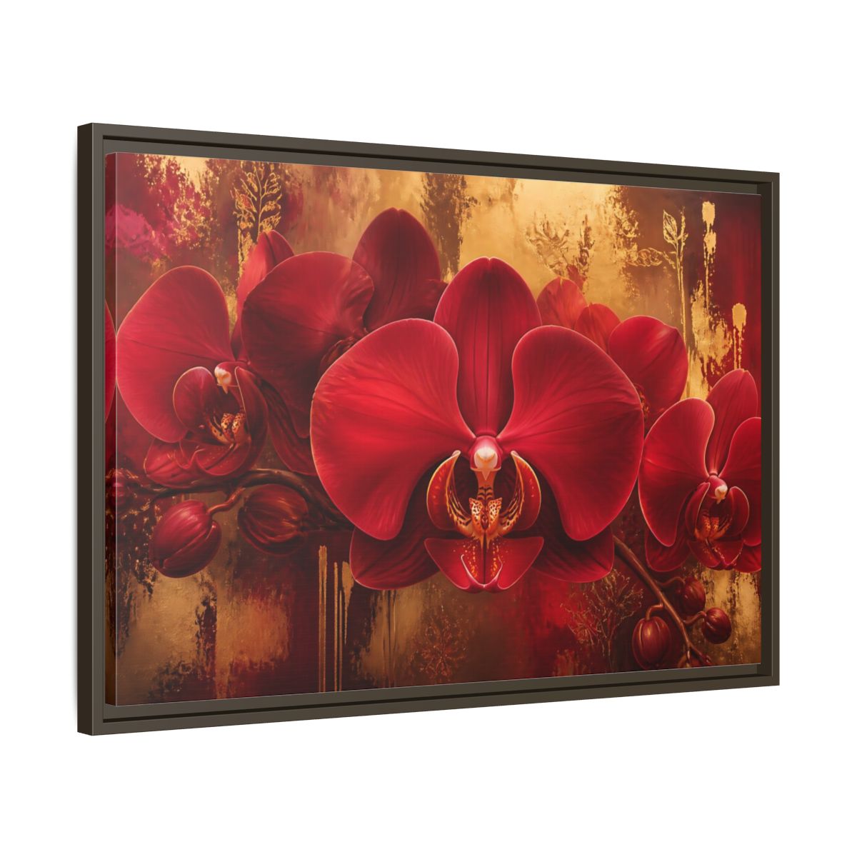 Side Mockup 11. Crimson Orchid Elegance shown as framed canvas print