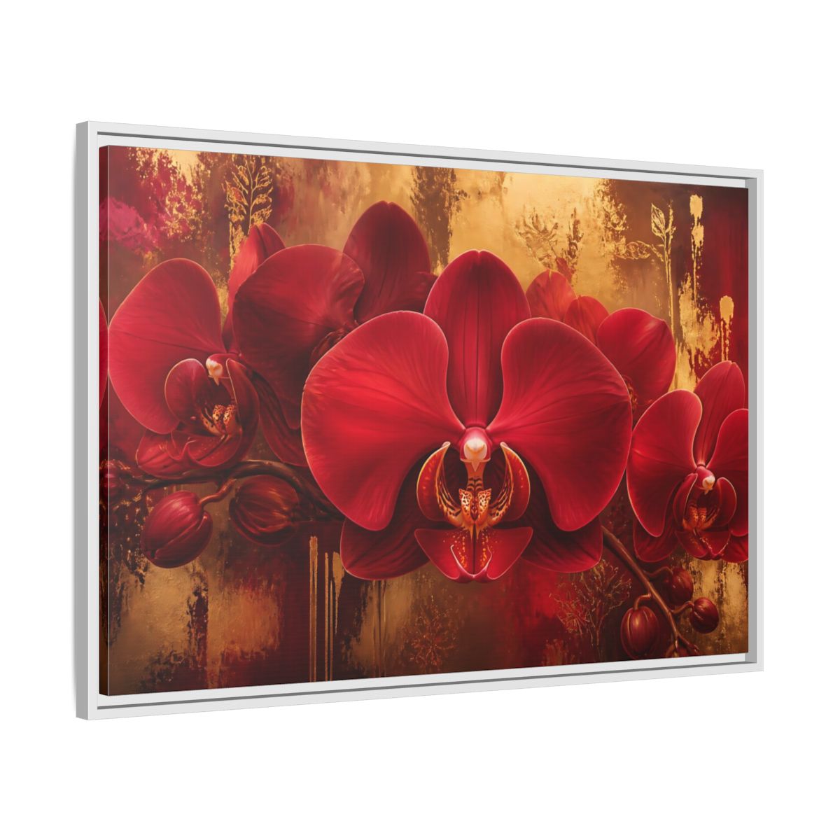 Side Mockup 9. Crimson Orchid Elegance shown as framed canvas print