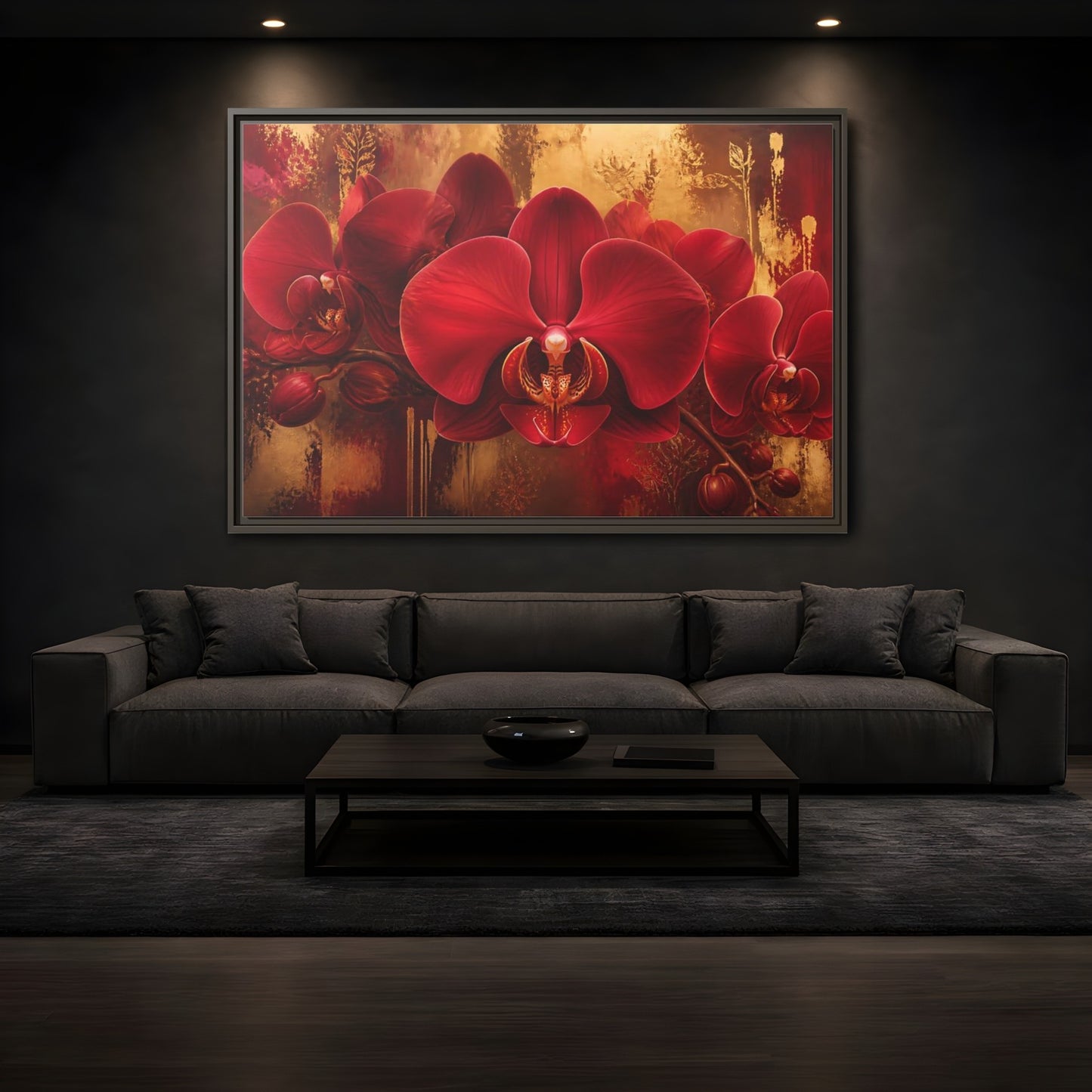 Mockup 3. Crimson Orchid Elegance shown as framed canvas print