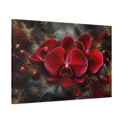 Main Mockup. Crimson Orchid Floral Majesty shown as canvas print