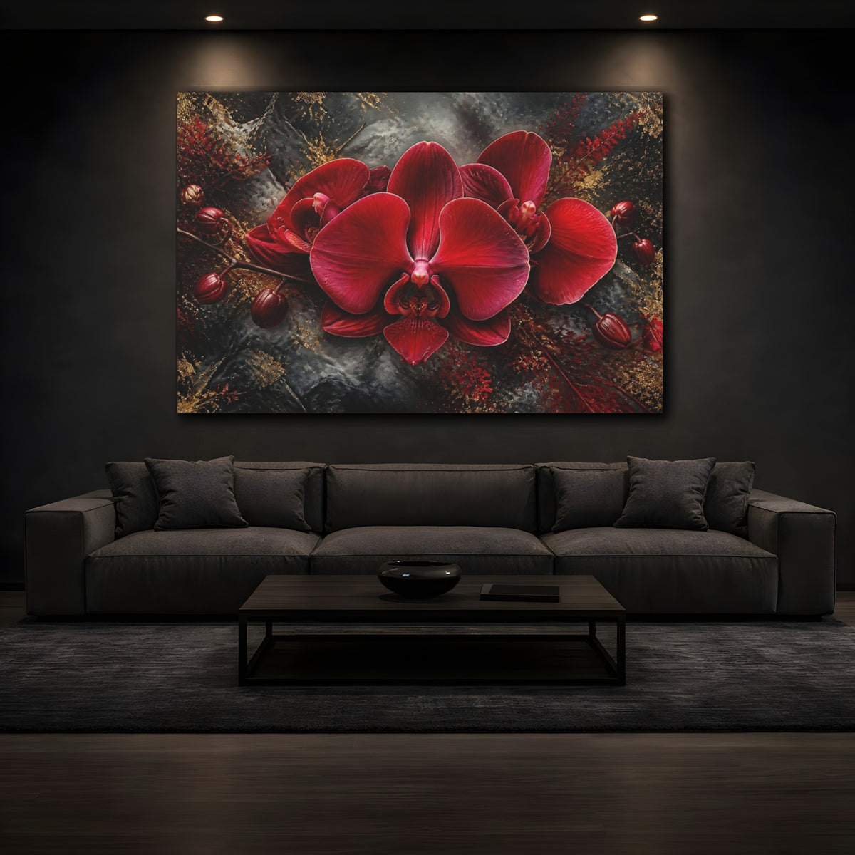 Mockup 3. Crimson Orchid Floral Majesty shown as canvas print