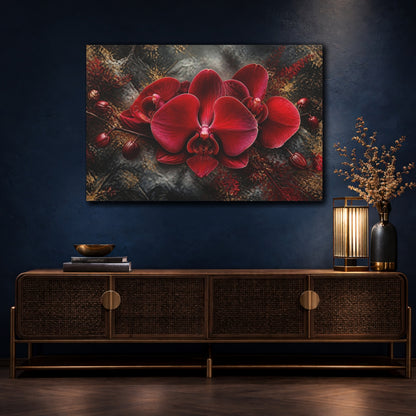 Mockup 4. Crimson Orchid Floral Majesty shown as canvas print