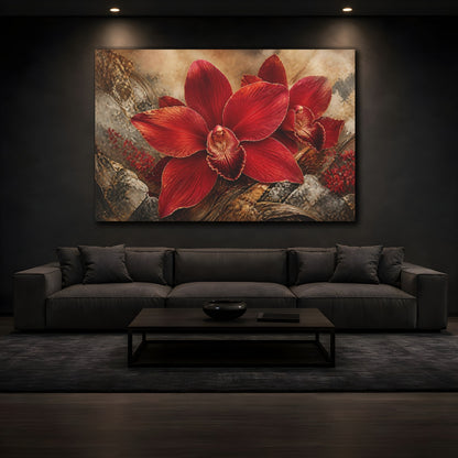 Mockup 3. Crimson Orchid On Stone shown as canvas print