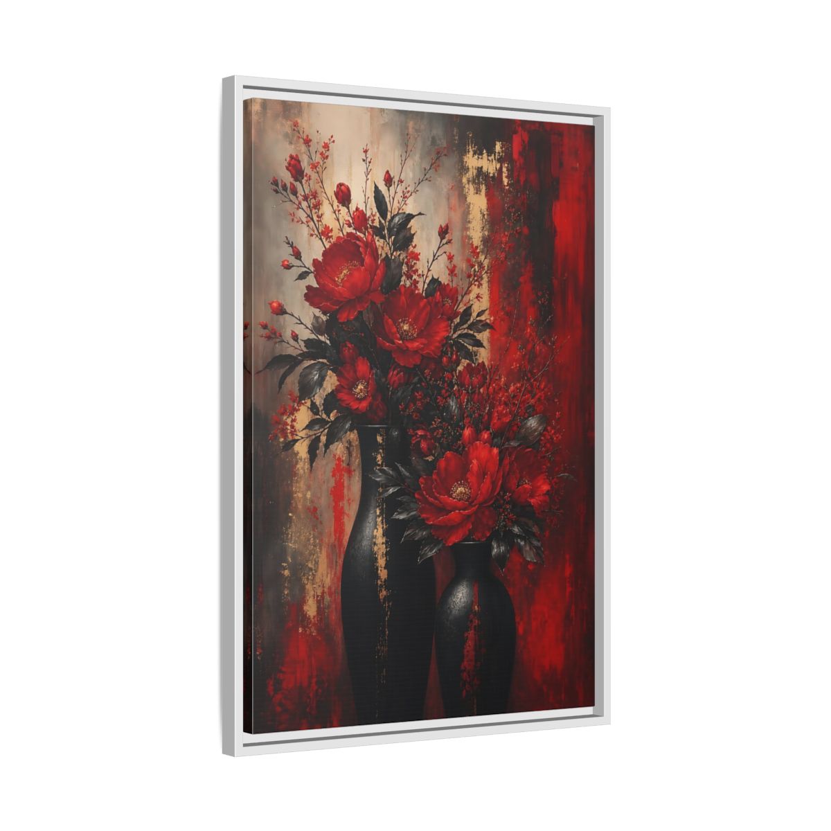 Side Mockup 10. Crimson Peony Arrangement shown as framed canvas print