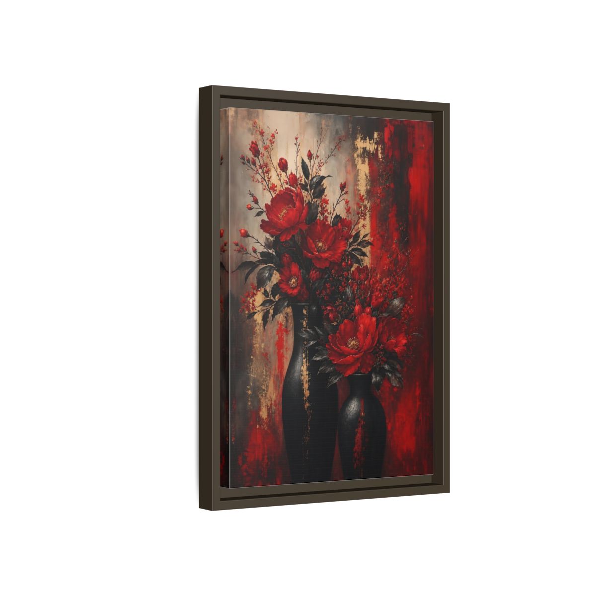 Side Mockup 5. Crimson Peony Arrangement shown as framed canvas print