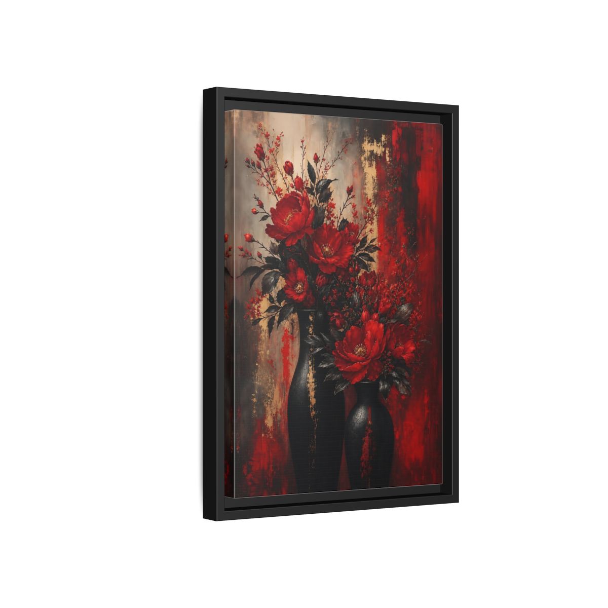 Side Mockup 6. Crimson Peony Arrangement shown as framed canvas print