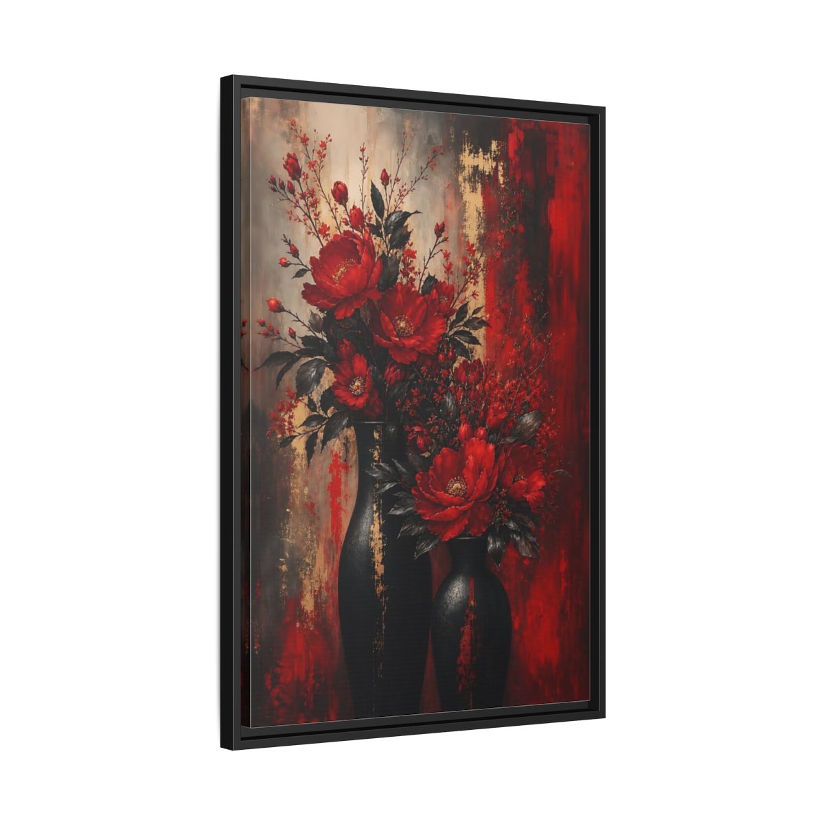 Side Mockup 14. Crimson Peony Arrangement shown as framed canvas print
