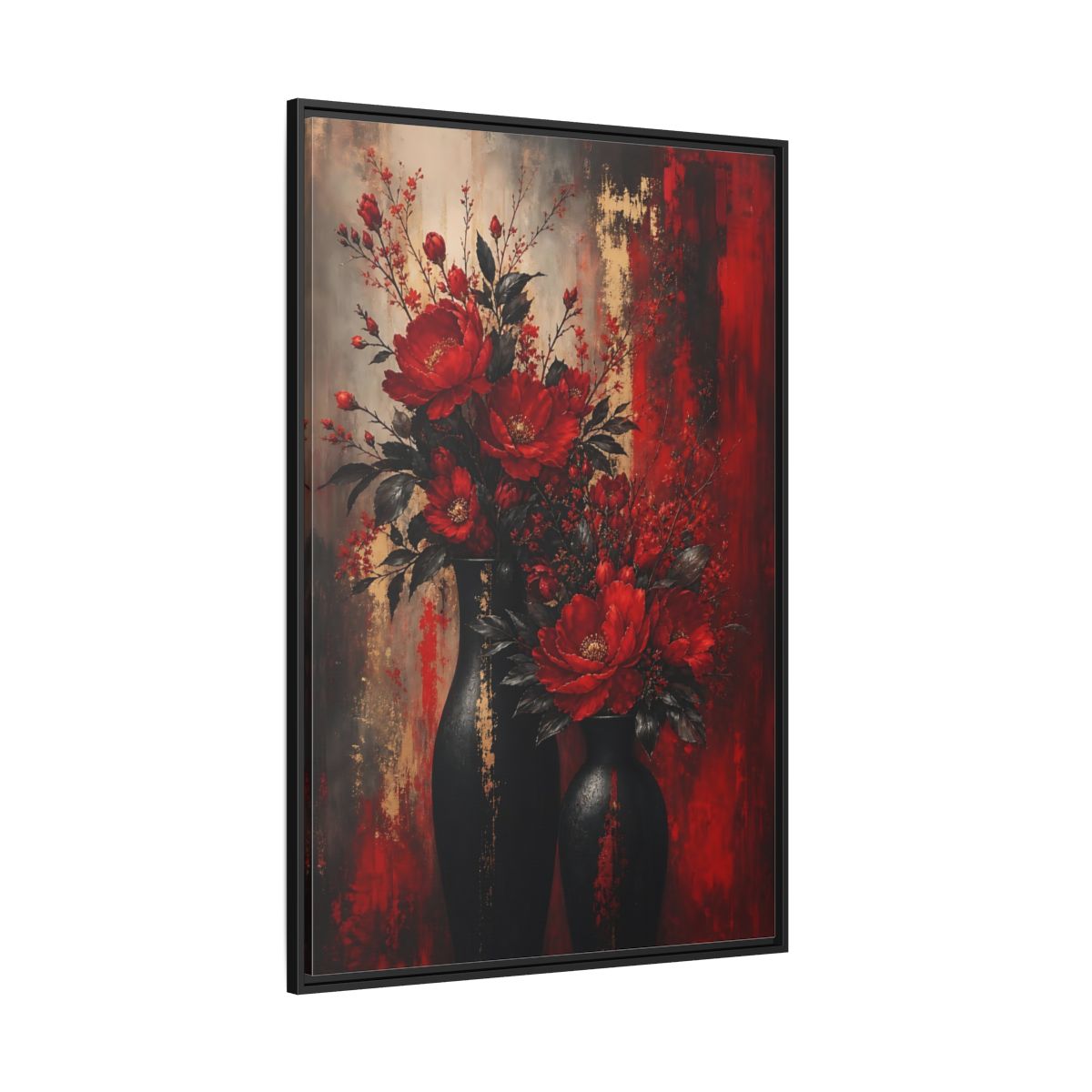 Side Mockup 12. Crimson Peony Arrangement shown as framed canvas print