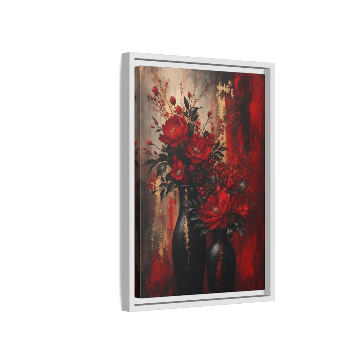 Side Mockup 4. Crimson Peony Arrangement shown as framed canvas print