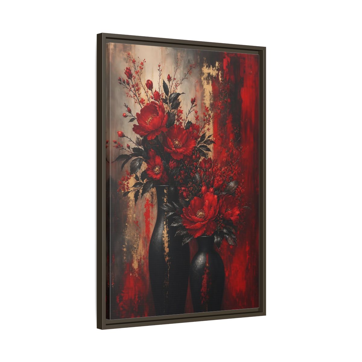 Side Mockup 11. Crimson Peony Arrangement shown as framed canvas print