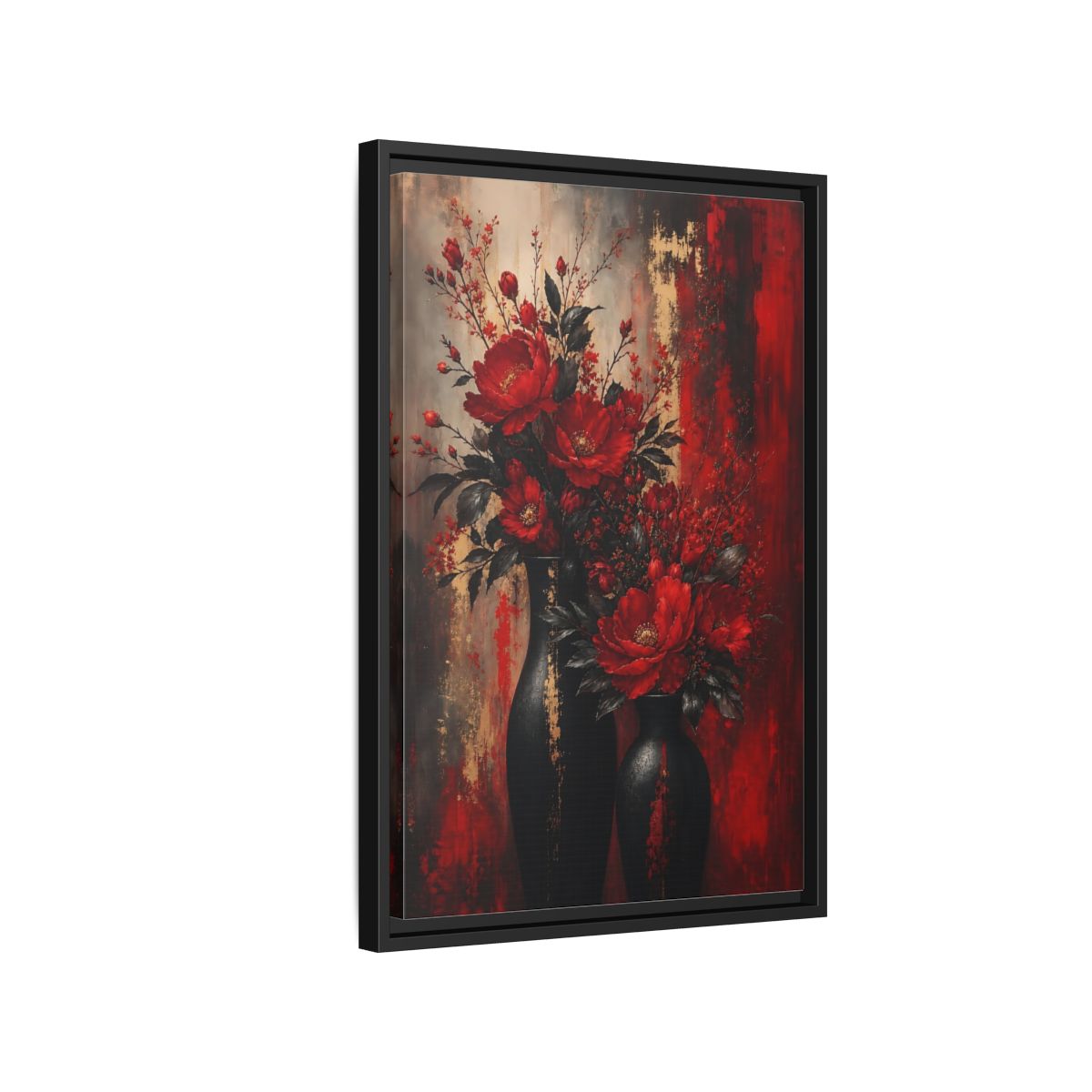 Side Mockup 3. Crimson Peony Arrangement shown as framed canvas print