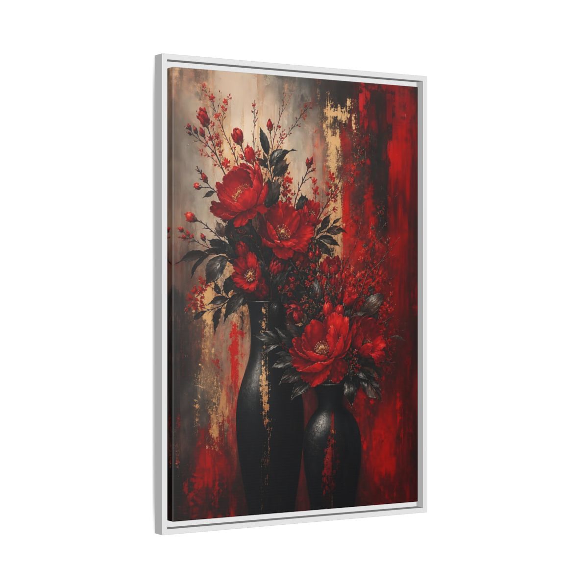 Side Mockup 9. Crimson Peony Arrangement shown as framed canvas print