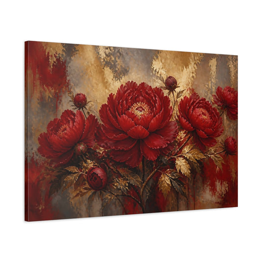 Main Mockup. Crimson Peony Elegance shown as canvas print