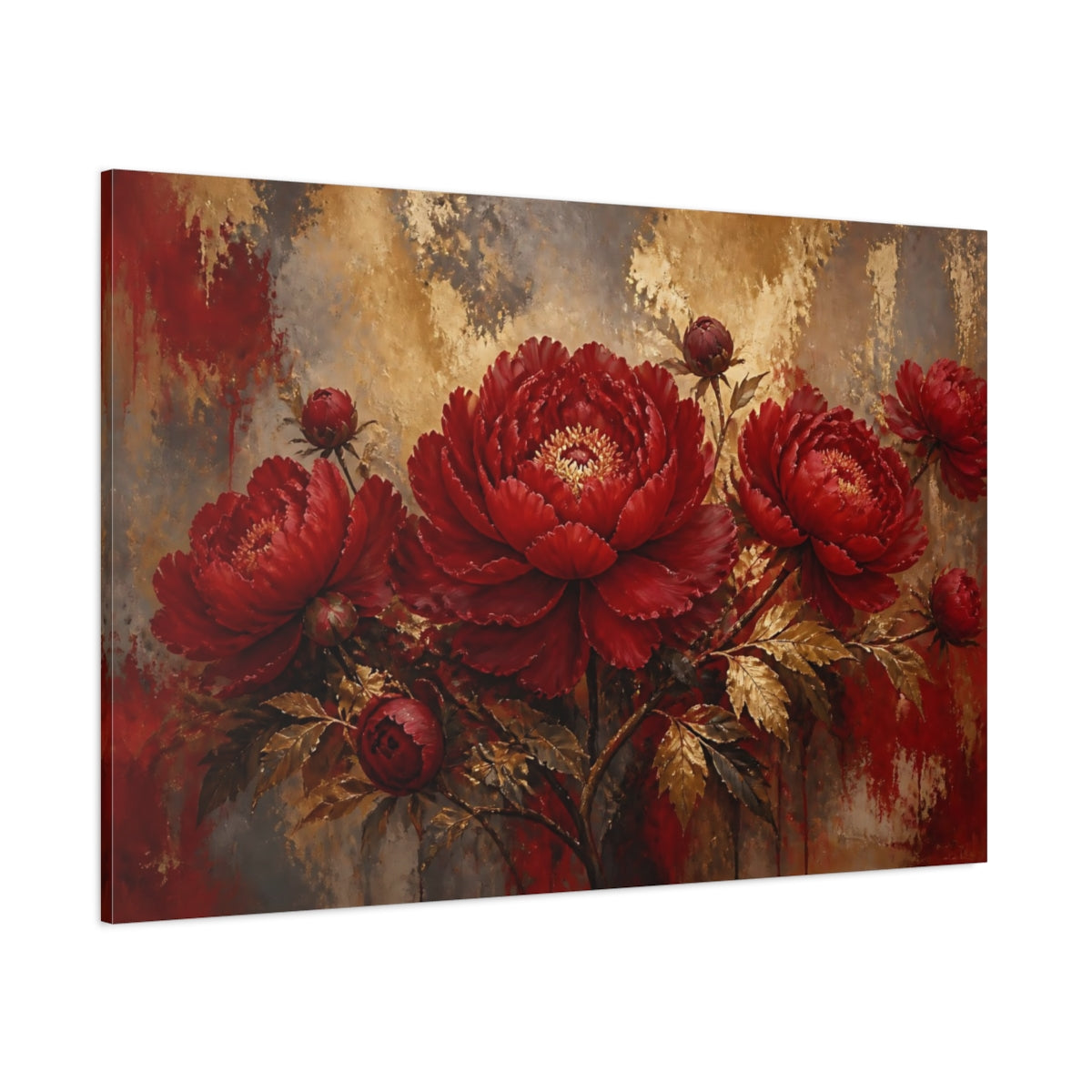Side Mockup 1. Crimson Peony Elegance shown as canvas print