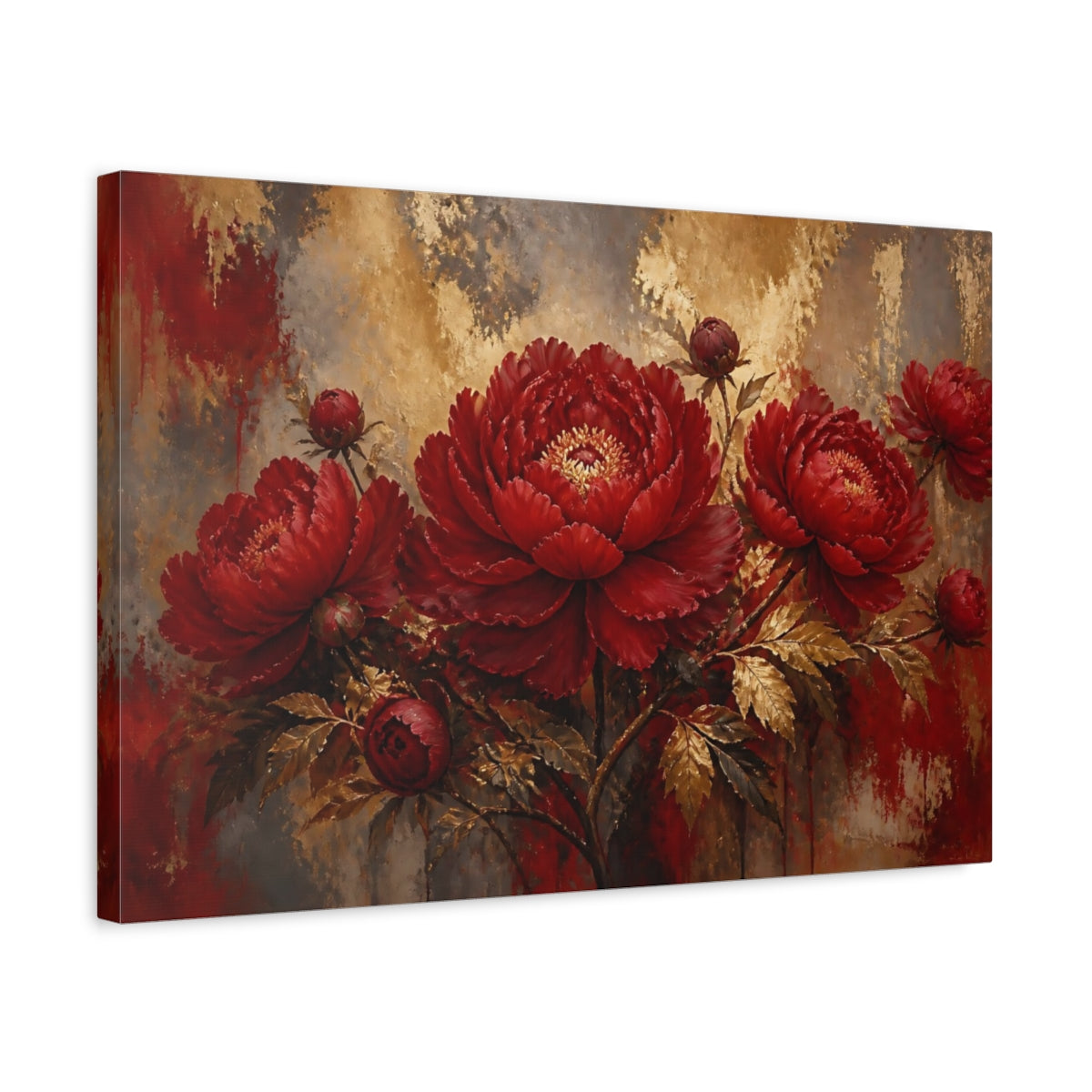 Side Mockup 3. Crimson Peony Elegance shown as canvas print