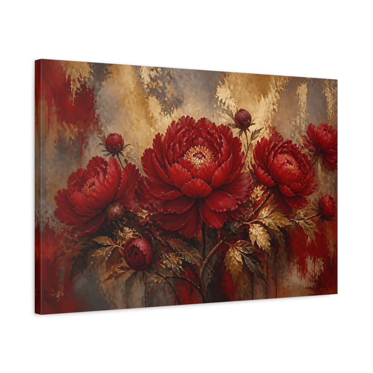 Side Mockup 2. Crimson Peony Elegance shown as canvas print