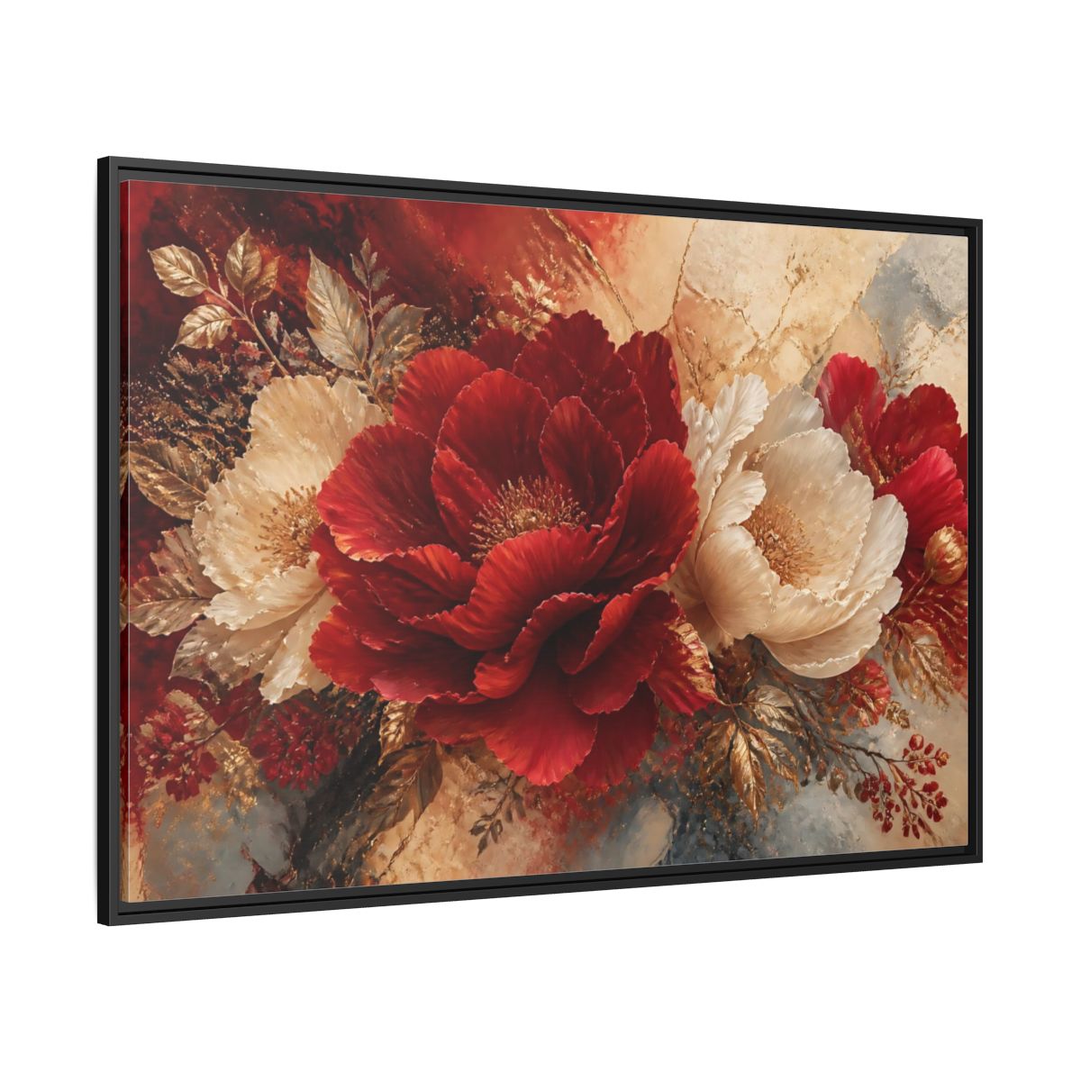 Side Mockup 12. Crimson Peony Elegance shown as framed canvas print