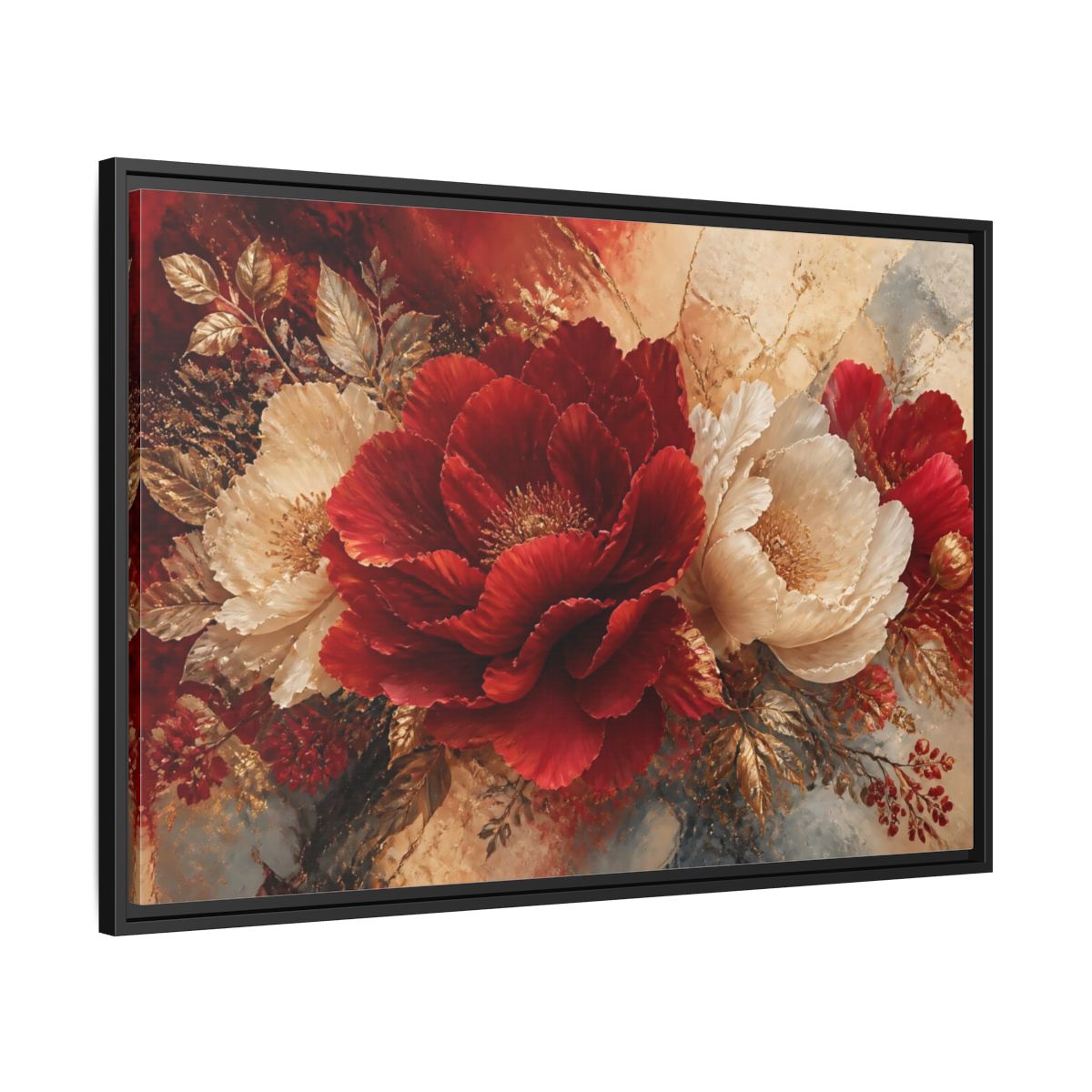 Side Mockup 13. Crimson Peony Elegance shown as framed canvas print