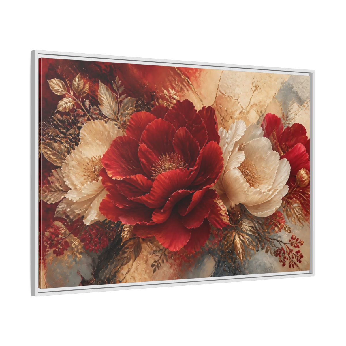 Side Mockup 7. Crimson Peony Elegance shown as framed canvas print