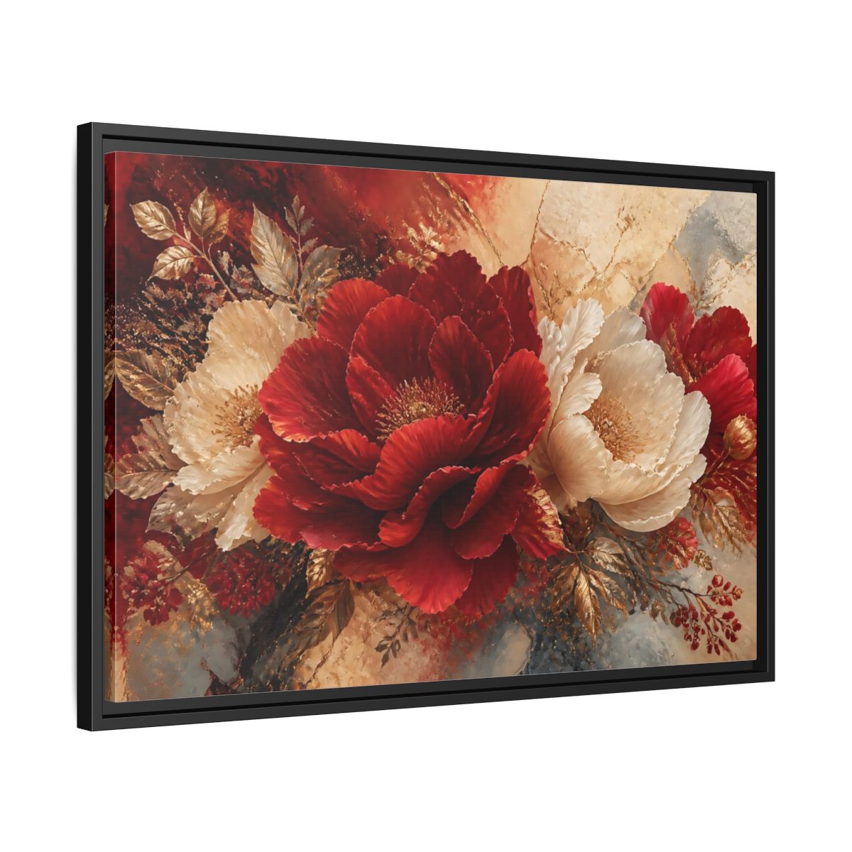 Side Mockup 14. Crimson Peony Elegance shown as framed canvas print