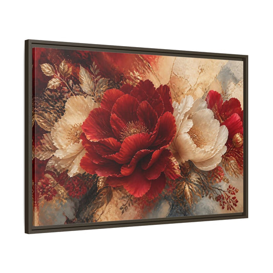 Main Mockup. Crimson Peony Elegance shown as framed canvas print