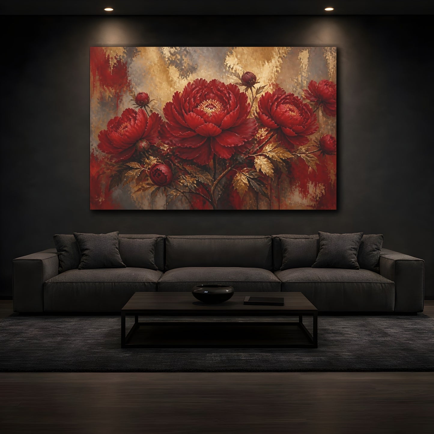 Mockup 3. Crimson Peony Elegance shown as canvas print