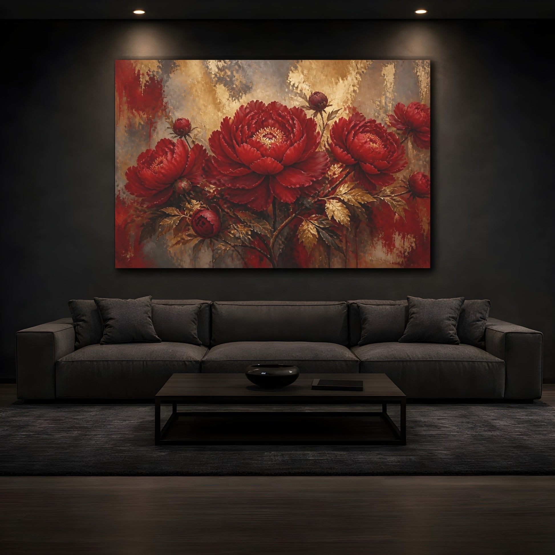 Mockup 3. Crimson Peony Elegance shown as canvas print
