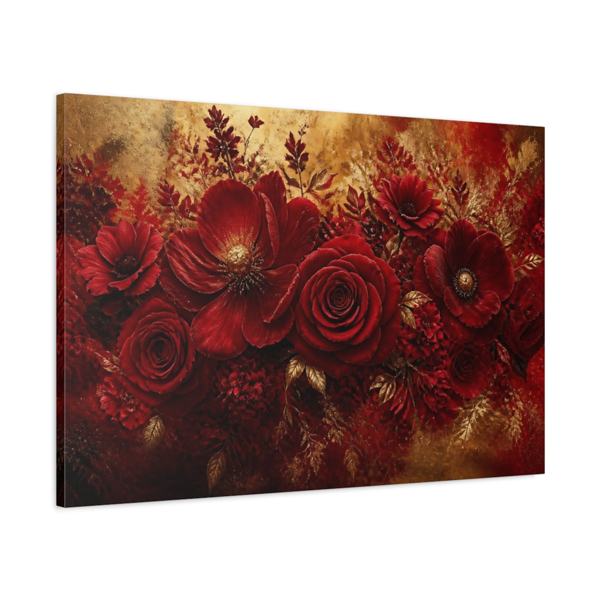 Main Mockup. Crimson Rose Flower shown as canvas print