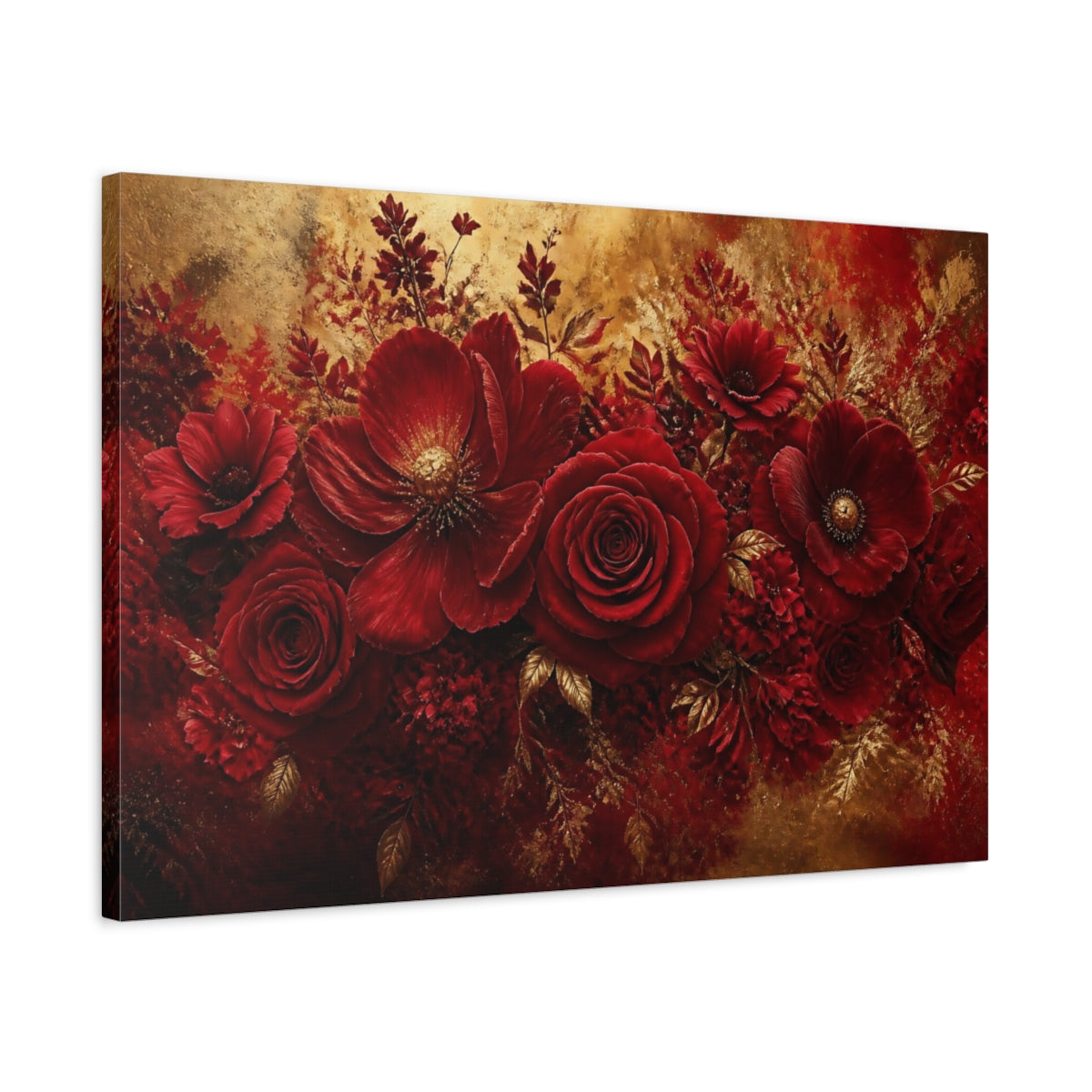 Side Mockup 2. Crimson Rose Flower shown as canvas print