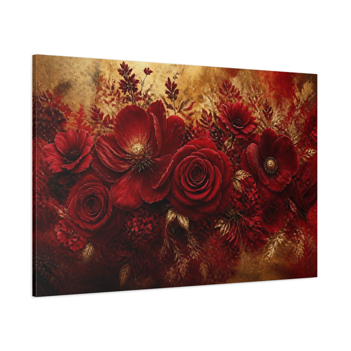 Side Mockup 1. Crimson Rose Flower shown as canvas print