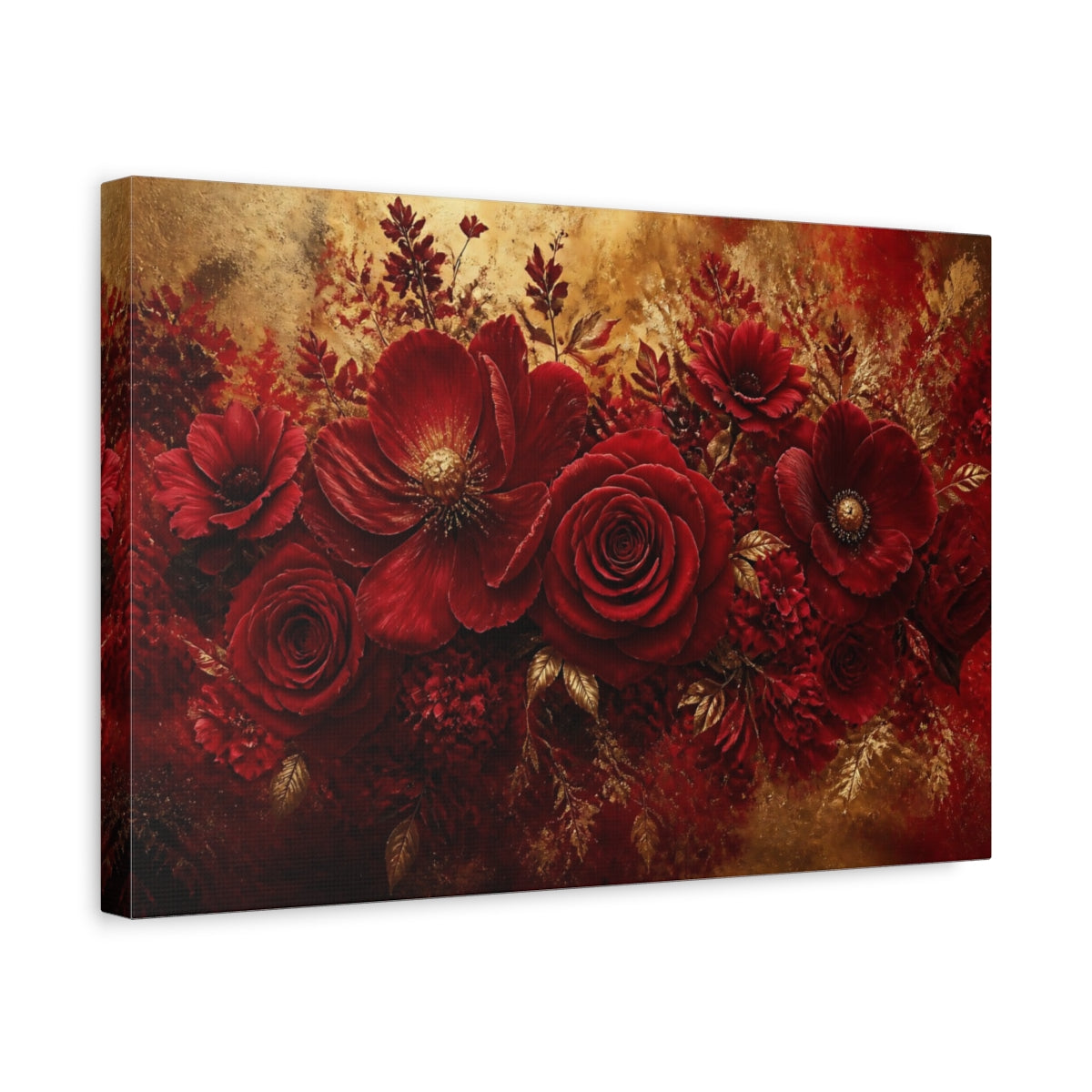 Side Mockup 4. Crimson Rose Flower shown as canvas print