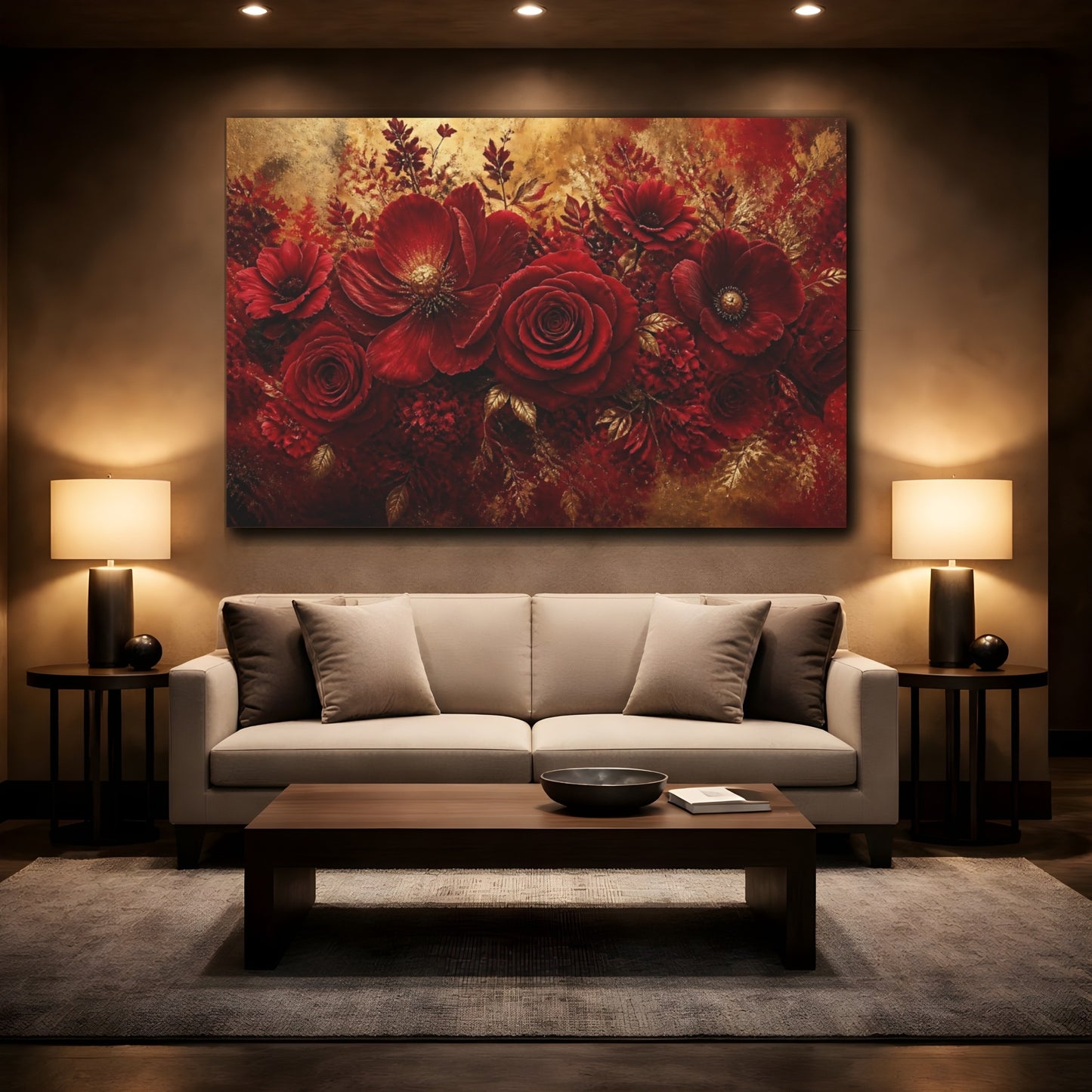 Mockup 2. Crimson Rose Flower shown as canvas print