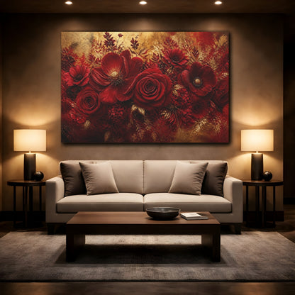 Mockup 2. Crimson Rose Flower shown as canvas print