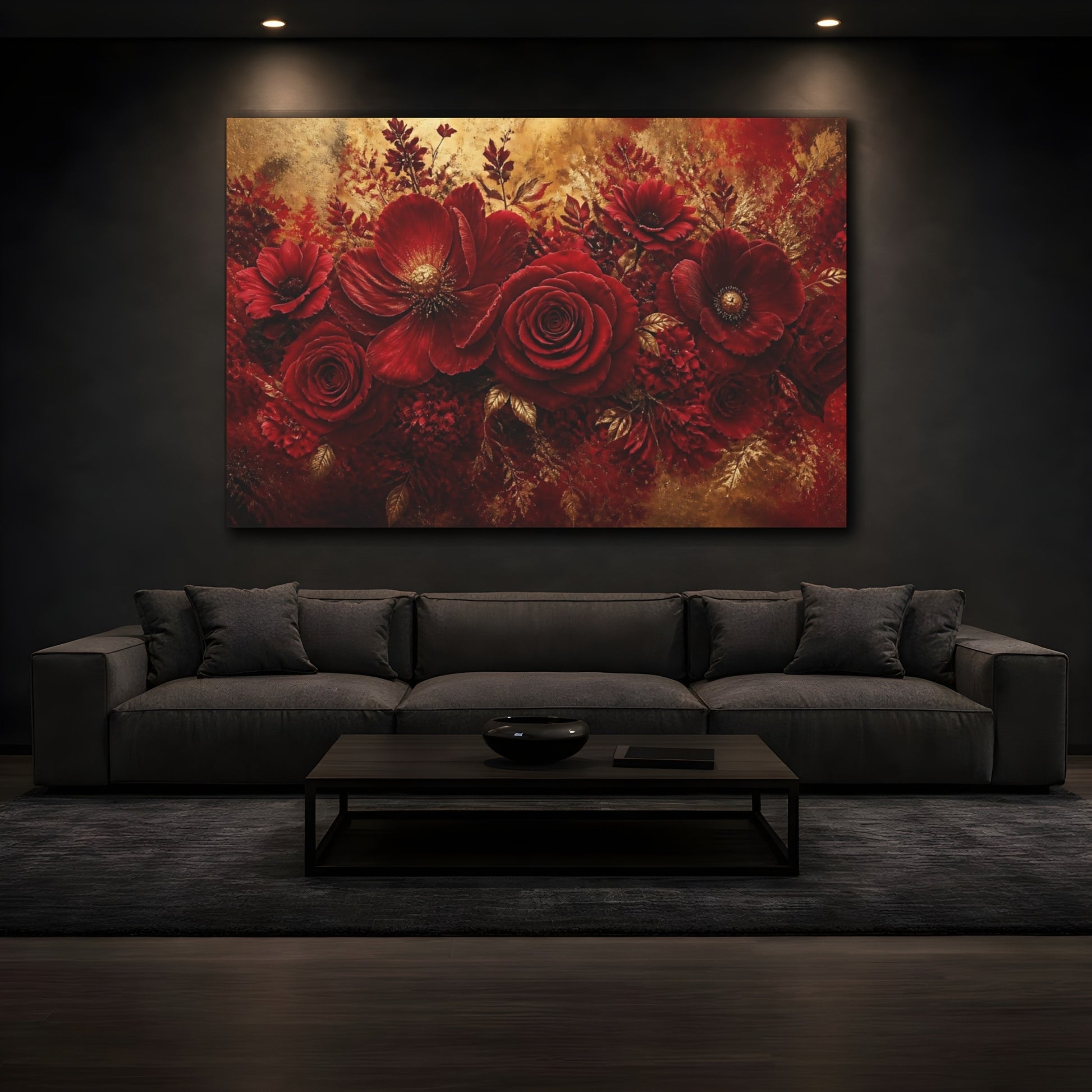 Mockup 3. Crimson Rose Flower shown as canvas print