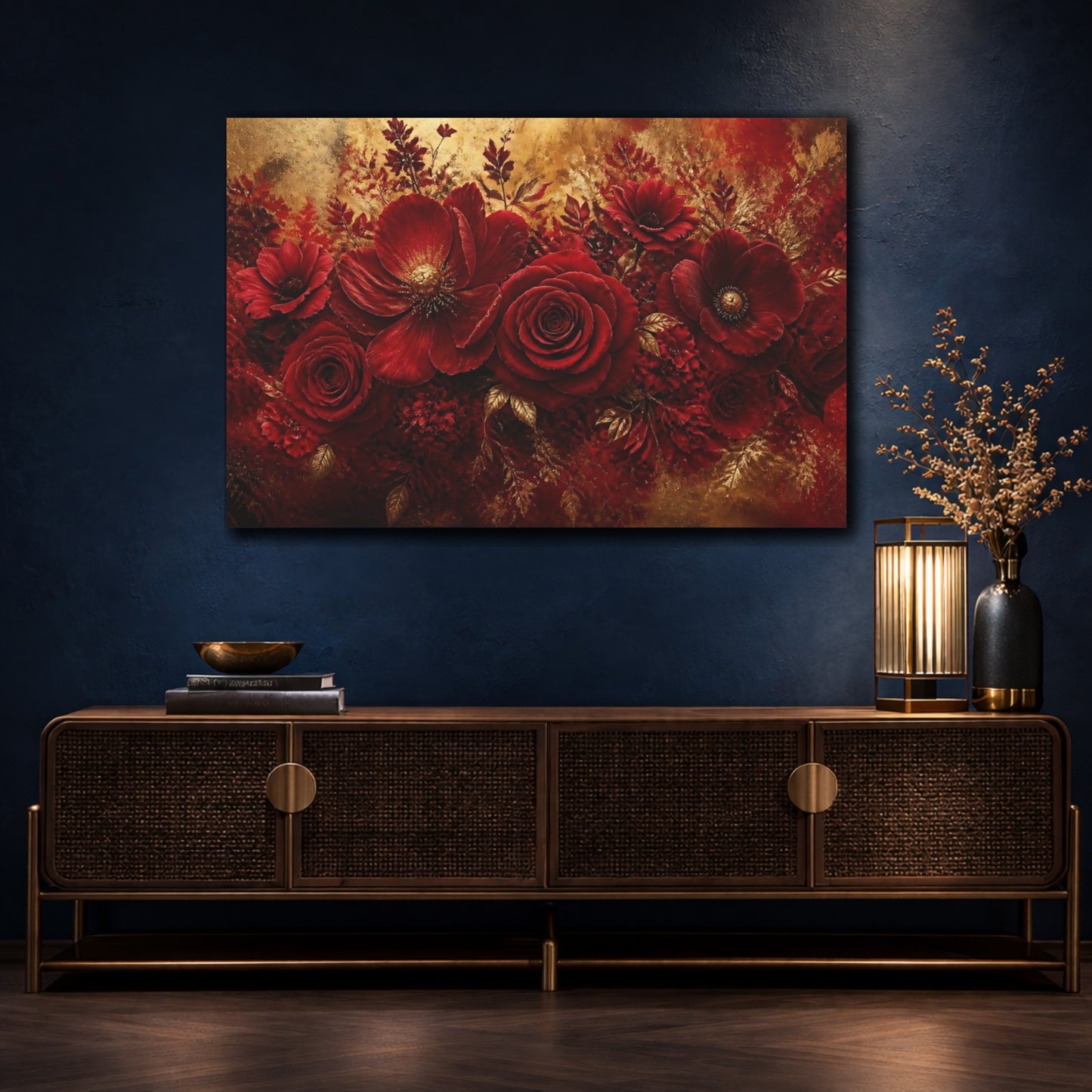 Mockup 4. Crimson Rose Flower shown as canvas print