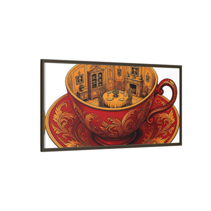 Side Mockup 4. Crimson Teacup Illusion shown as framed canvas print