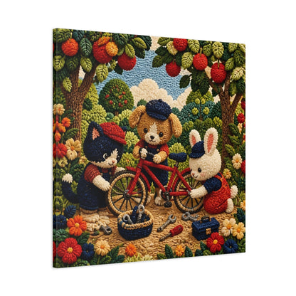 Main Mockup. Crocheted Animal Bike Friends shown as canvas print