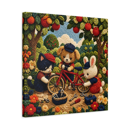 Side Mockup 5. Crocheted Animal Bike Friends shown as canvas print