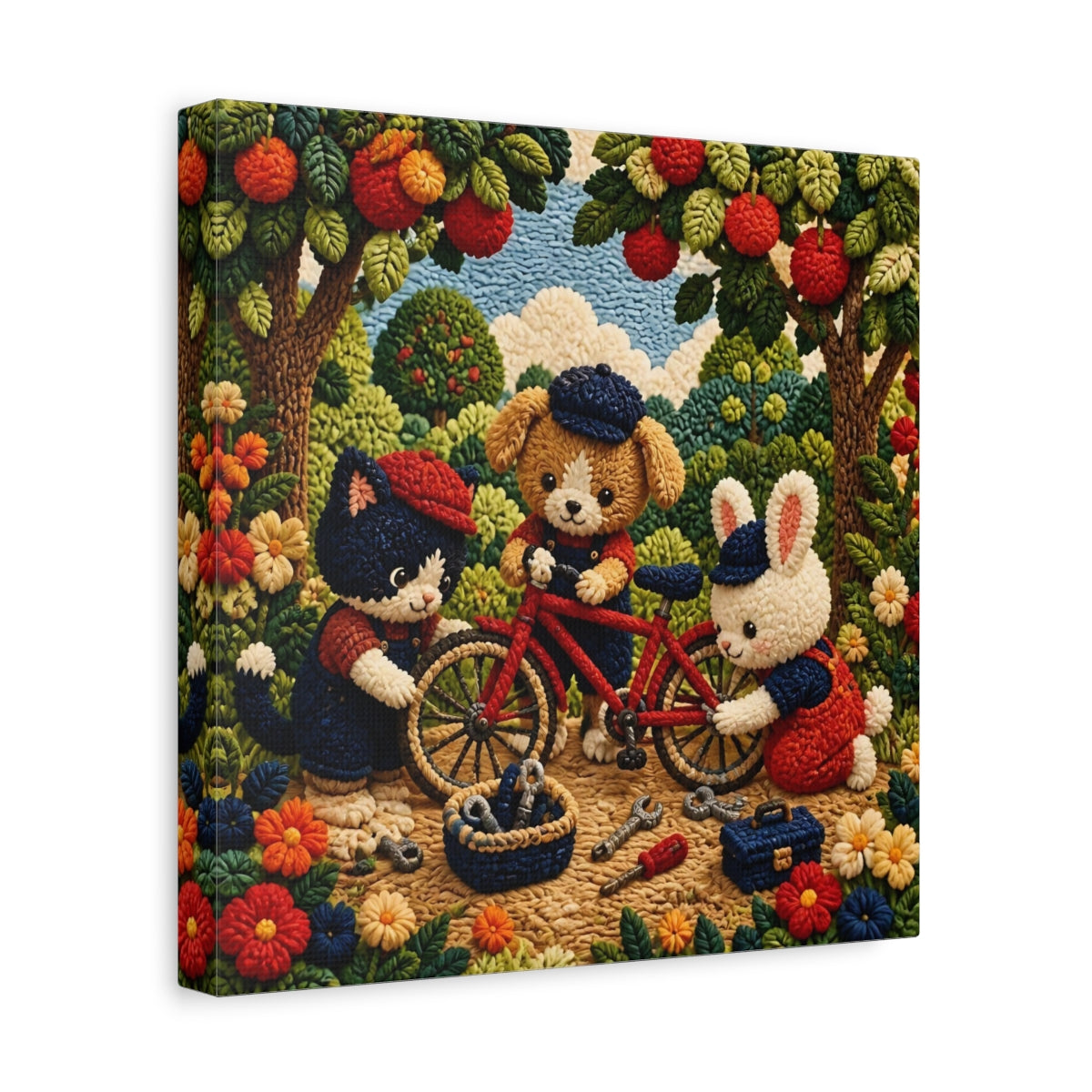Side Mockup 8. Crocheted Animal Bike Friends shown as canvas print
