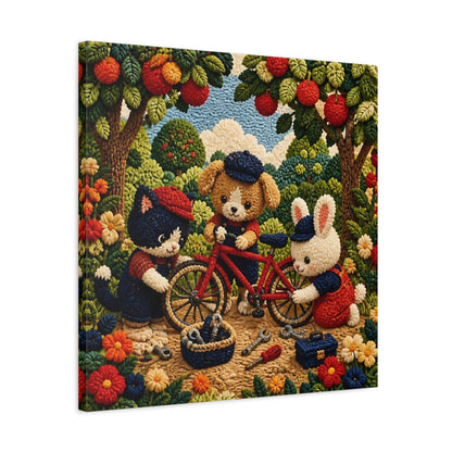 Side Mockup 4. Crocheted Animal Bike Friends shown as canvas print