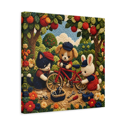 Side Mockup 6. Crocheted Animal Bike Friends shown as canvas print