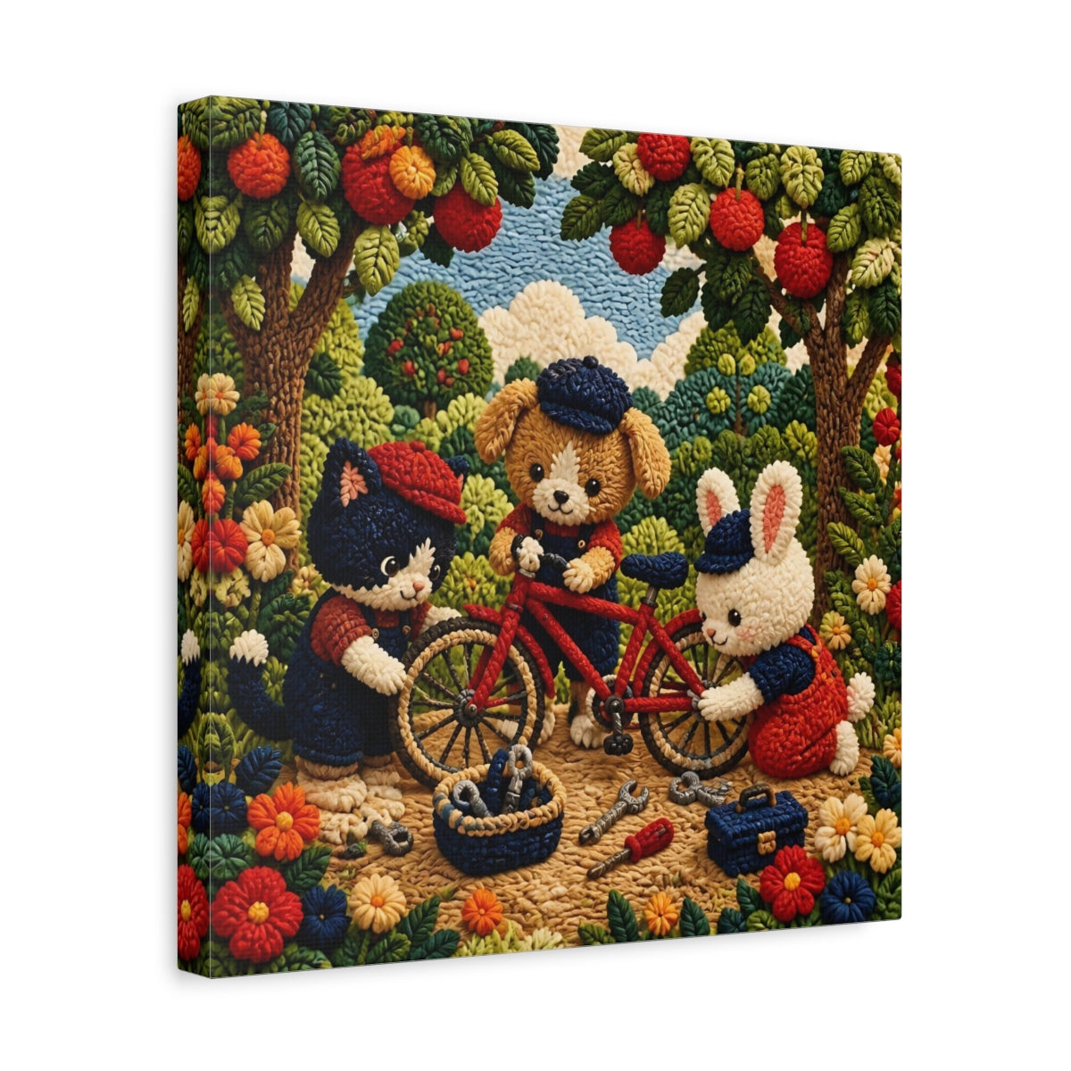 Side Mockup 7. Crocheted Animal Bike Friends shown as canvas print