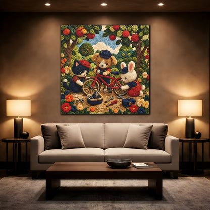 Mockup 2. Crocheted Animal Bike Friends shown as canvas print