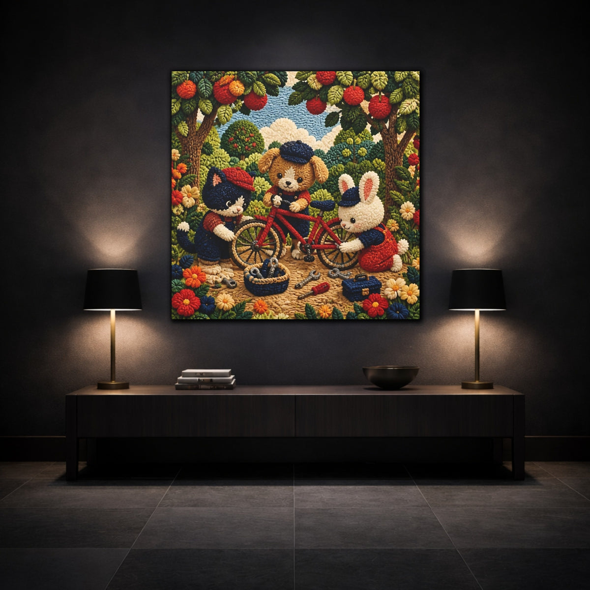 Mockup 3. Crocheted Animal Bike Friends shown as canvas print