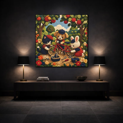 Mockup 3. Crocheted Animal Bike Friends shown as canvas print